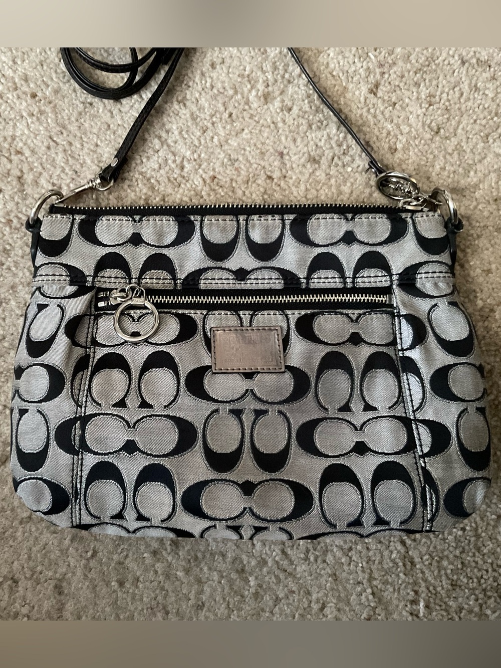 Vintage Coach Poppy Crossbody Bag - Black & Silver Signature